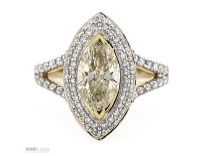 14K YELLOW GOLD, 1.34CT FANCY YELLOW DIAMOND, DOUB...