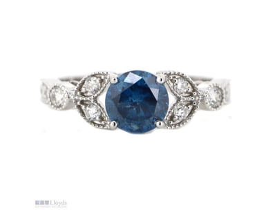 14K WHITE GOLD, BLUE DIAMOND AND DIAMOND, DRESS RI...