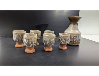 GREEK-STYLE CERAMIC DRINKING SET WITH DECORATIVE V...