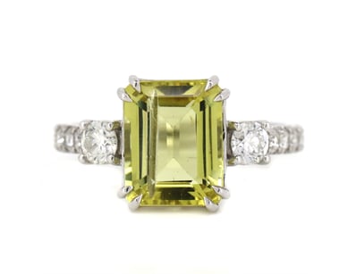 14K WHITE GOLD, HELIODOR AND DIAMOND, DRESS RING. ...