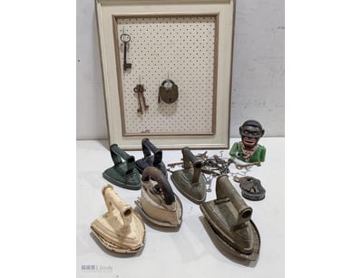VINTAGE FLAT IRON COLLECTION WITH ANTIQUE HARDWARE...