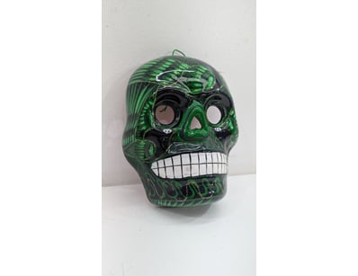 DECORATIVE SKULL MASK - GREEN ENAMEL , ORIGINATING...