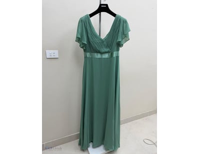 SAGE GREEN PLEATED WRAP EVENING GOWN

Item Size: H...