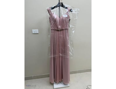 DUSTY ROSE PLEATED CHIFFON EVENING GOWN WITH BEADE...