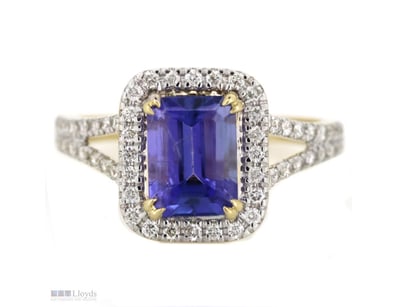 14K YELLOW GOLD, TANZANITE AND DIAMOND, HALO SPLIT...