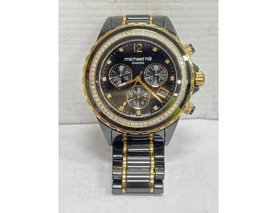 Ceramic and Silver Toner Men’s watch with White St...