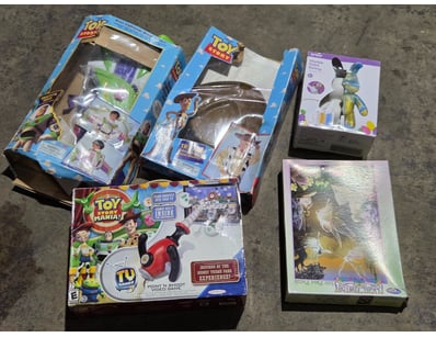 Toys, including Toy Story dress up sets, marble pa...