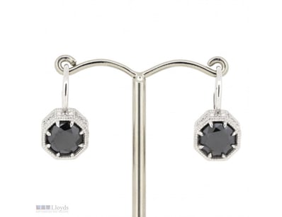14K WHITE GOLD, BLACK DIAMOND, ANTIQUE INSPIRED DR...