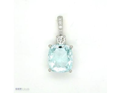 9CT WHITE GOLD BRAZILIAN AQUAMARINE AND DIAMOND PE...