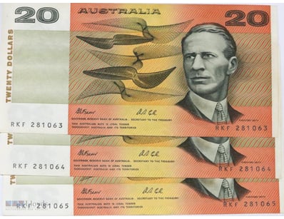 3 X 20 DOLLAR AUSTRALIA BANK NOTE     

Fraser/Col...