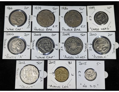 ELEVEN AUSTRALIAN ERROR COINS

Various Dates And...