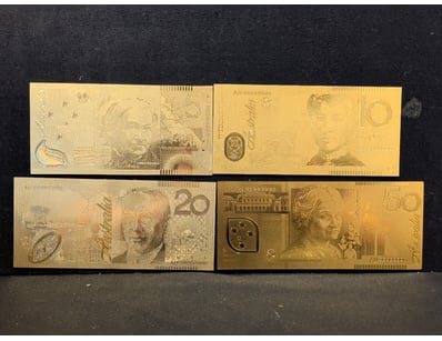 AUSTRALIAN GOLD-PLATED BANKNOTE SET - $5, $10, $20...