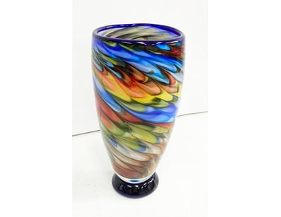 MURANO GLASS VASE WITH MULTICOLORED SWIRL PATTERN...
