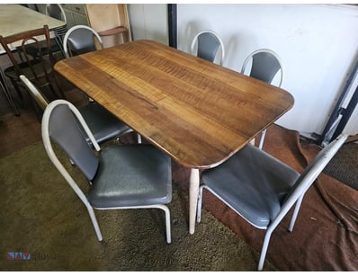 Vintage Dining Table, likely Solid Elm top with 6 ...