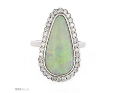 14K WHITE GOLD, COOBER PEDY OPAL AND DIAMOND, HALO...