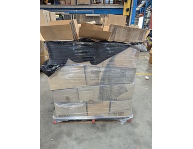 Assorted PPE safety gear including blue work pants...