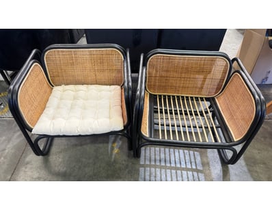 Pair of rattan and bentwood lounge chairs featurin...