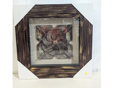 Wall  art featuring a  wooden floral relief. The p...
