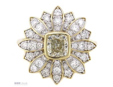 14K YELLOW GOLD AND DIAMOND, FLOWER STYLE STATEMEN...