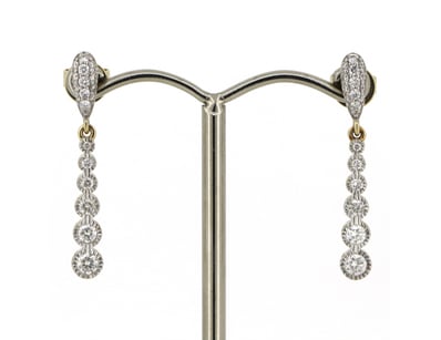 14K YELLOW GOLD AND DIAMOND, DROP EARRINGS.      
...