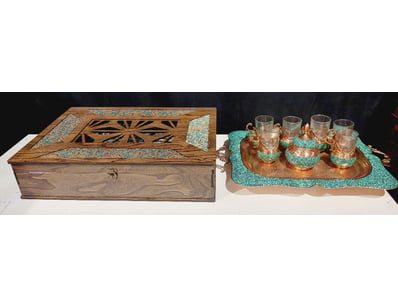 PERSIAN FIROOZEH KOOBI (TURQUOISE INLAY) TEA SET M...