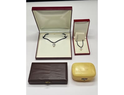 TWO FAUX GOLD PENDANT AND WHITE GLASS STONES PENDA...