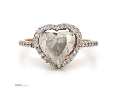 14K ROSE GOLD, FANCY YELLOW DIAMOND, HALO RING.   ...