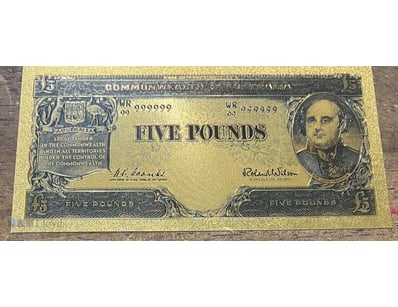 AUSTRALIA PRE DECIMAL -FIVE POUND-24K GOLD PLATED-...