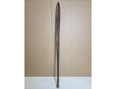 ANTIQUE SPEAR WITH WRAPPED HANDLE AND METAL FERRUL...