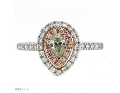 14K WHITE/ROSE GOLD, GREEN DIAMOND, DIAMOND AND PI...
