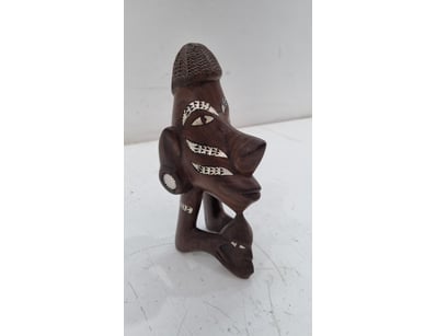 CENTRAL AFRICAN TRIBAL WOODEN FIGURE WITH SHELL IN...