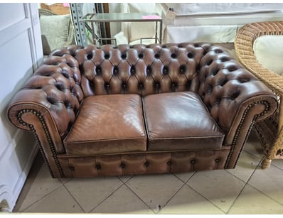 Two Seater Lounge, Chesterfield Style, Brown Leath...