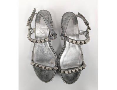 Christian Louboutin Pyraclou 60 studded wedge sand...