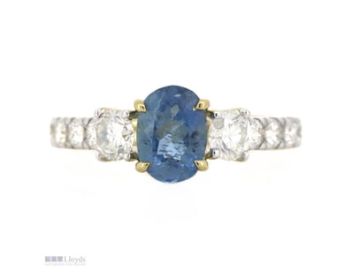 14K YELLOW GOLD, AQUAMARINE AND DIAMOND, DRESS RIN...