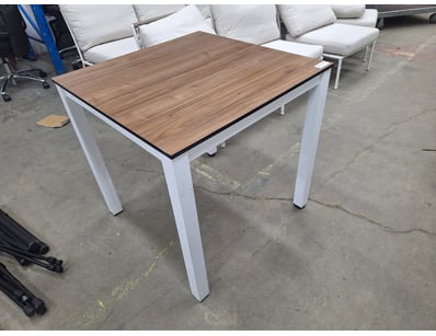 Square Table, Wooden Top, White Frame, Approximate...
