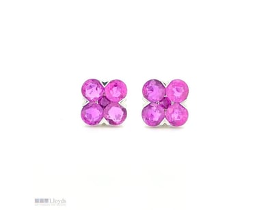 9CT WHITE GOLD CEYLON RUBY FLORAL STUD EARRINGS   ...