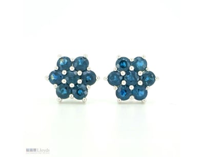 9CT WHITE GOLD CEYLON SAPPHIRE FLORAL STUD EARRING...