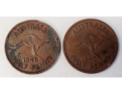 2X 1940 HALF PENNY AUSTRALIAN COINS

488567+11
...
