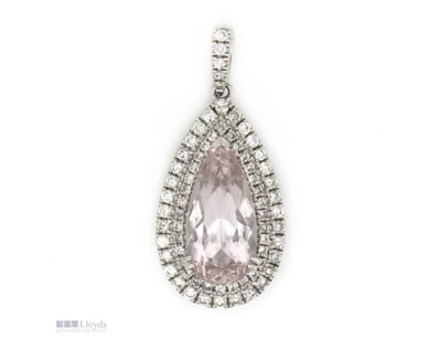 14K WHITE GOLD, KUNZITE AND DIAMOND, DOUBLE HALO P...
