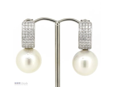 14K WHITE GOLD, WHITE CULTURED SOUTH SEA PEARL AND...