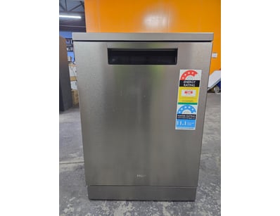 Haier HDW15F3S1 freestanding dishwasher in stainle...