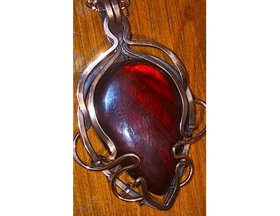 134 TCW RED LABRADORITE WIRE WRAPPED PENDANT  AND ...