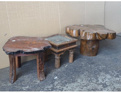 Tables, 3 x timber side tables 

Dimensions larg...