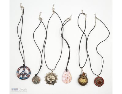 COLLECTION OF SIX BOHEMIAN-STYLE PENDANT NECKLACES...