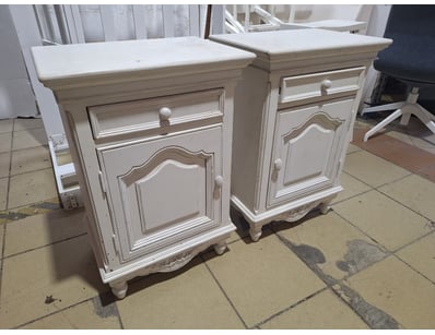 Pair Of Bedside Tables, Timber Style, White Finish...
