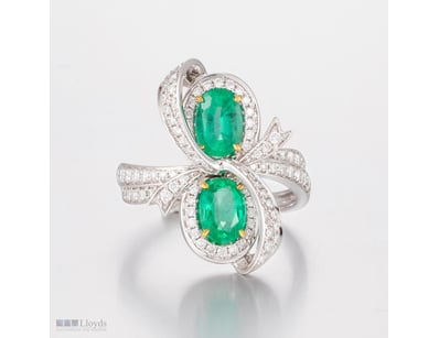 14CT WHITE GOLD ZAMBIAN EMERALD AND DIAMOND COCKTA...
