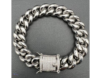 CUBAN  WHITE  GOLD PLATED  STAINLESS STEEL    BRAC...