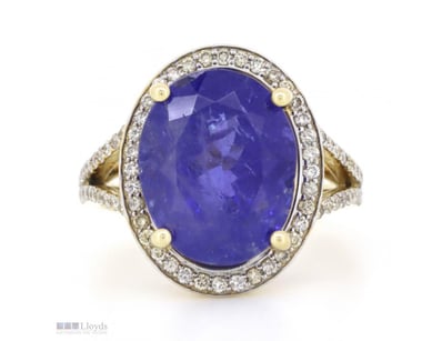 14K YELLOW GOLD, 8.97CT TANZANITE AND DIAMOND, HAL...