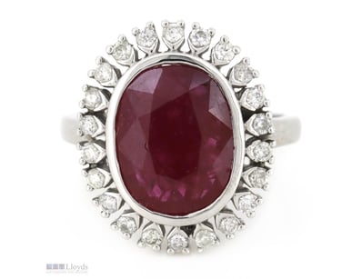 14K WHITE GOLD, RUBY AND DIAMOND, VINTAGE INSPIRED...