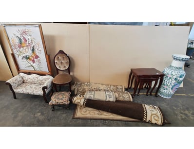 Furniture, inclduing rugs, miniature sofa, chair, ...